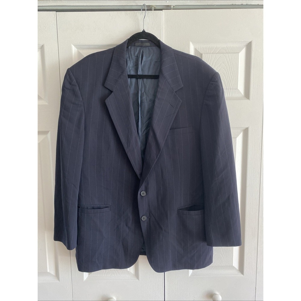 V2 by Versace Pinstripe Blazer Sport Coat Mens Size 44R Navy Blue Wool Vintage